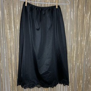 Vintage black lace trimmed nylon slip skirt